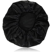 Annie - Ms. Remi Silky Satin Double Cotton - Lined Day and Night Cap - Comfort Elastic Band Extra Jumbo - Black