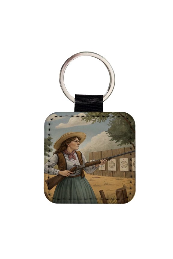 Annie Oakley Wild West Faux Leather Square Keychain