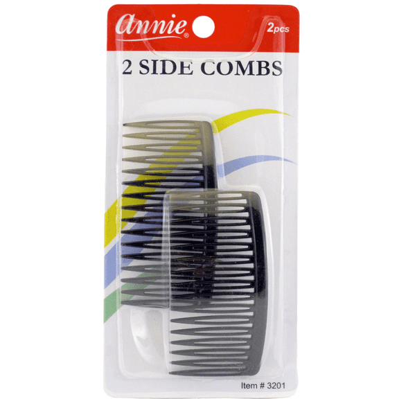 Annie Plastic Side Hair Combs - Black - 2 Piece, 3-1/4" x 1-3/4"
