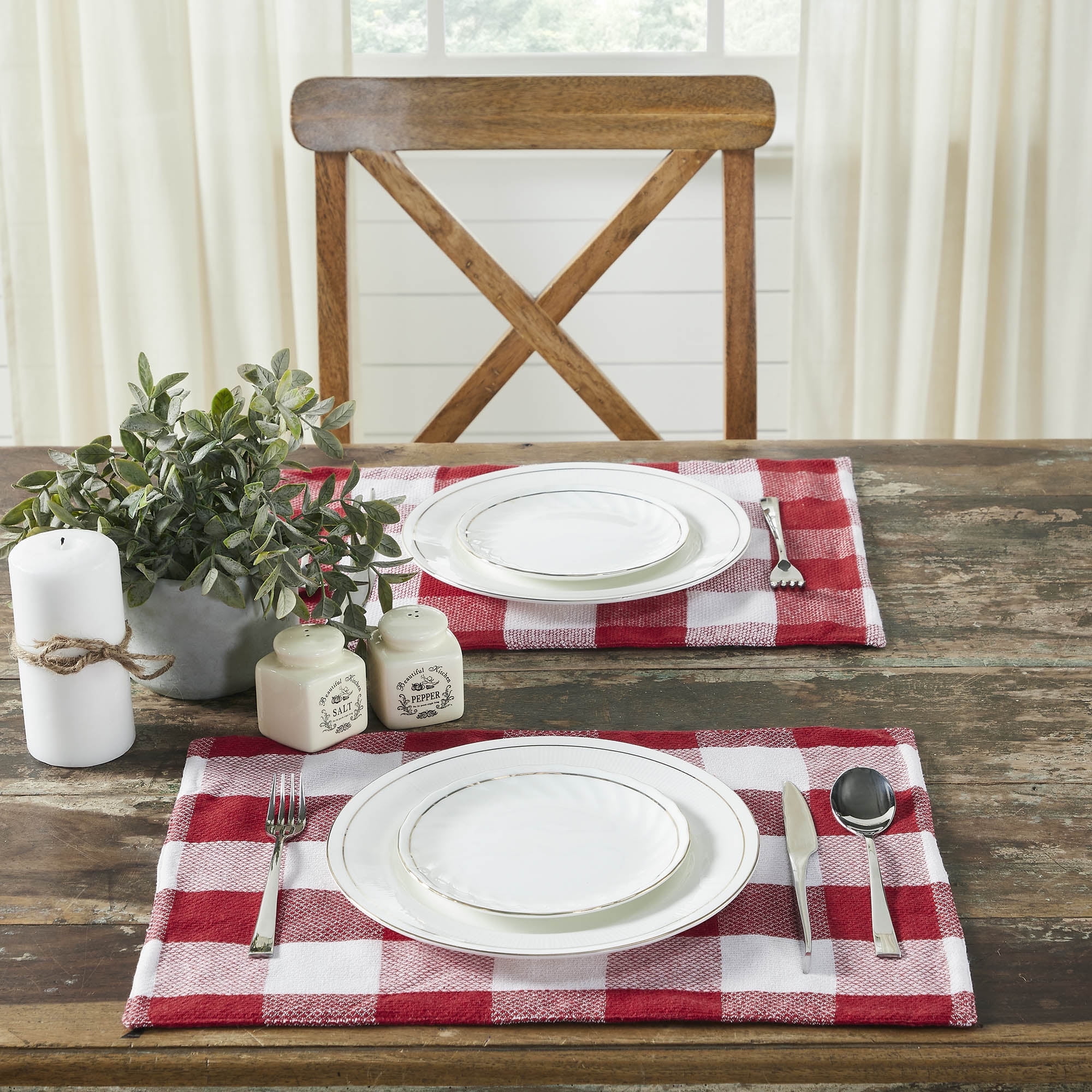 Annie Red and White Cotton Plaid Rectangle Placemat Set