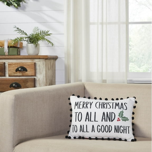 VHC Brands Holiday Christmas Decorations Annie Red Check to All A Good Night Pillow 9.5x14