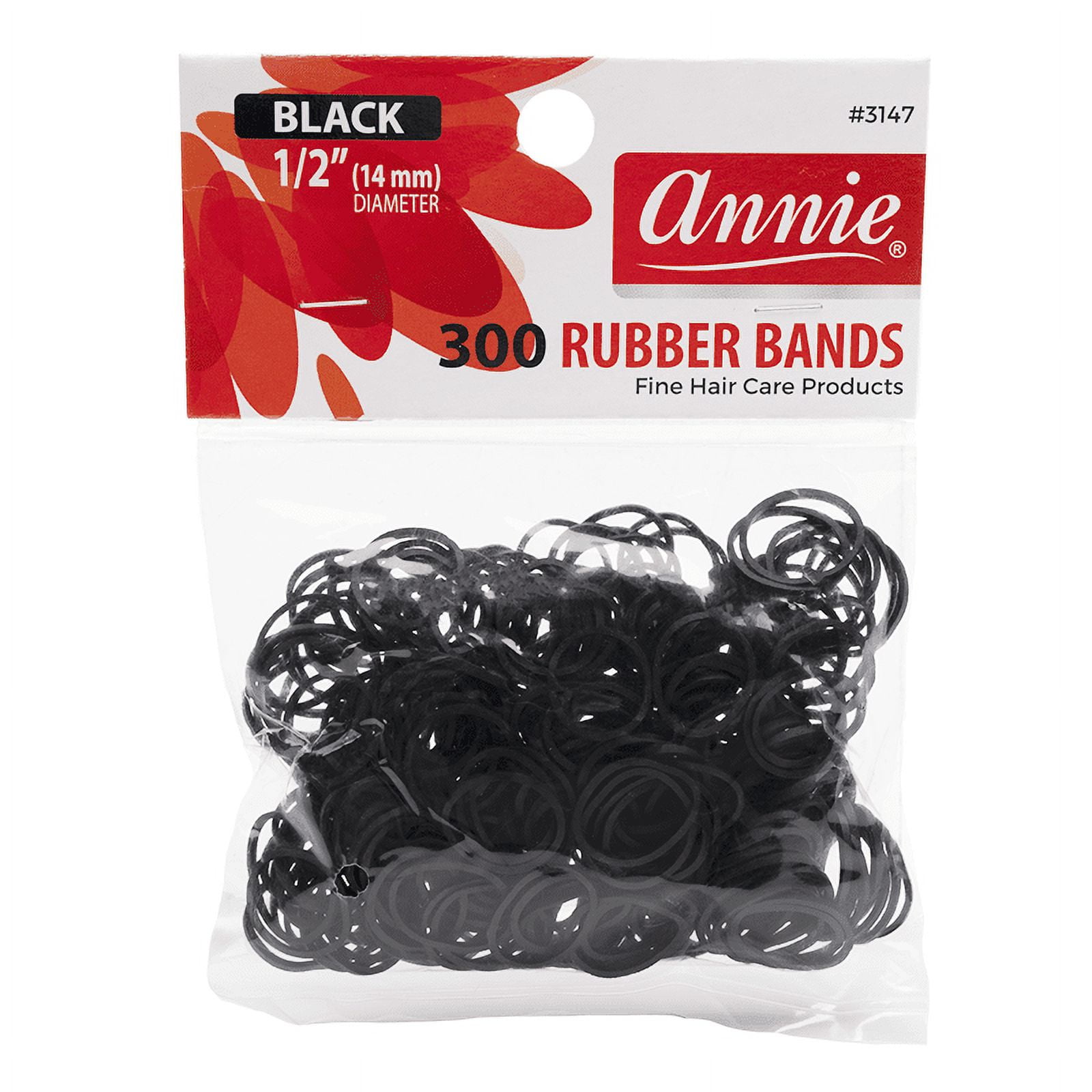 14mm Black Elastic Hair Ties, 300 Count Durable Rubber Bands for All Ages