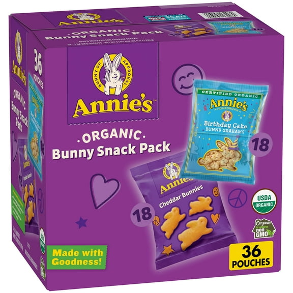 Annie,S Organic Birthday Cake Bunny Grahams And Cheddar Bunnies Snack Pack 36 Count, 36 Oz
