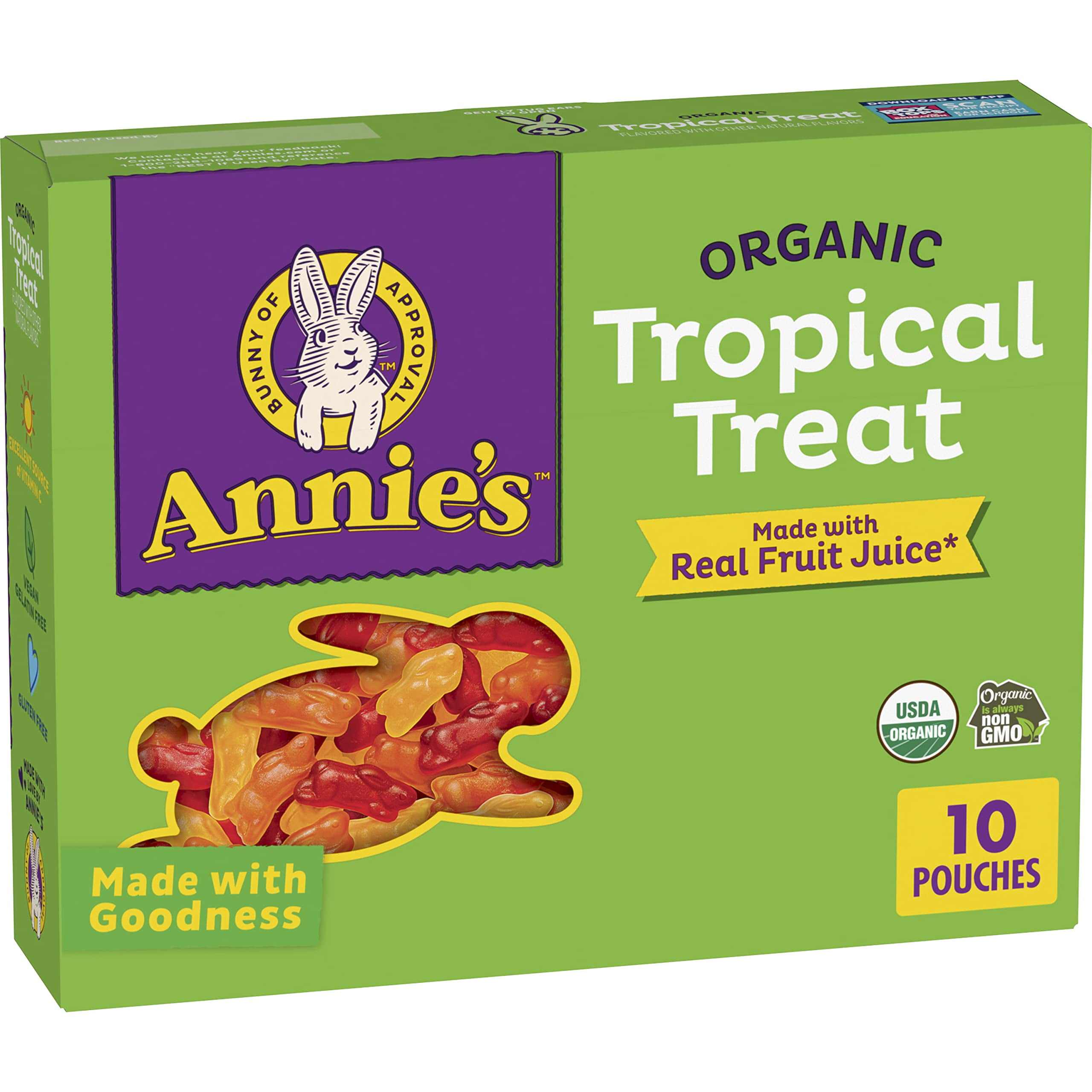Annie,S Organic Bunny Fruit Flavored Snacks, Tropical Treat, Gluten