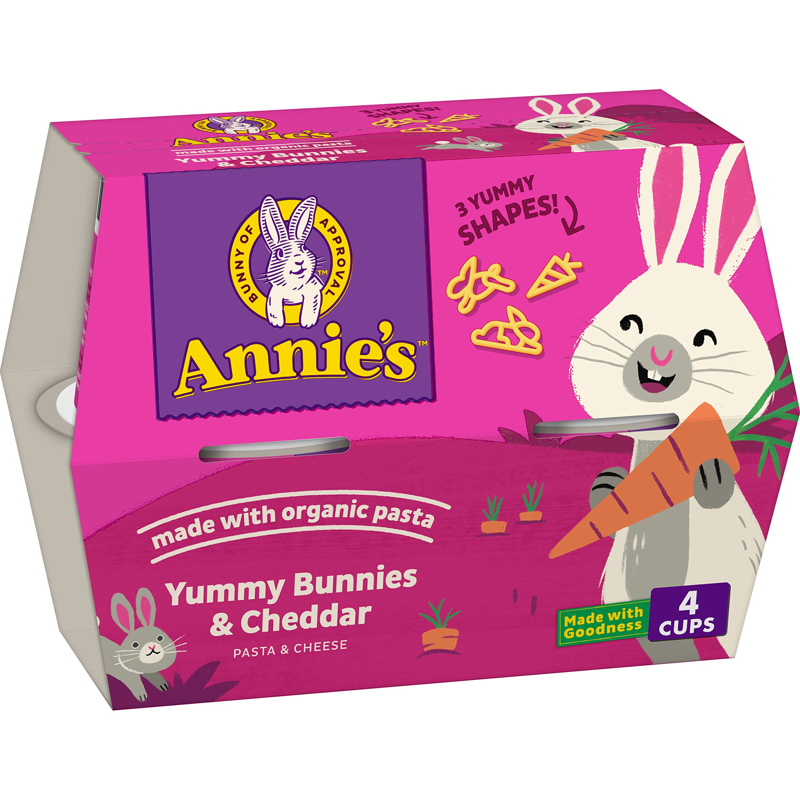 Annie,S Yummy Bunnies Cheddar Microwave Mac & Cheese With Organic Pasta, 4 Ct, 2.01 Oz Cups