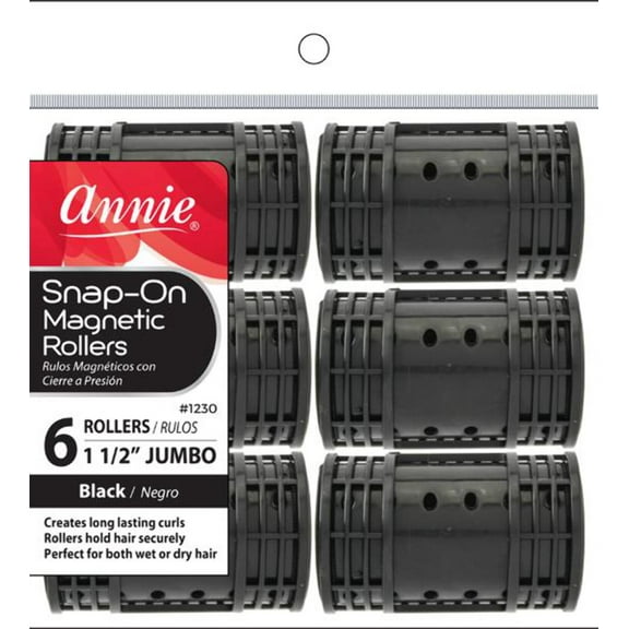 Annie Snap-On Magnetic Rollers Black Jumbo 1 1/2" 6 Pack 1230