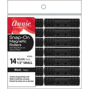 Annie Snap-On Magnetic Rollers   1/2  Small Size, Black, 14 Count | Smooth Curlers with Secure Snap Covers   #1234