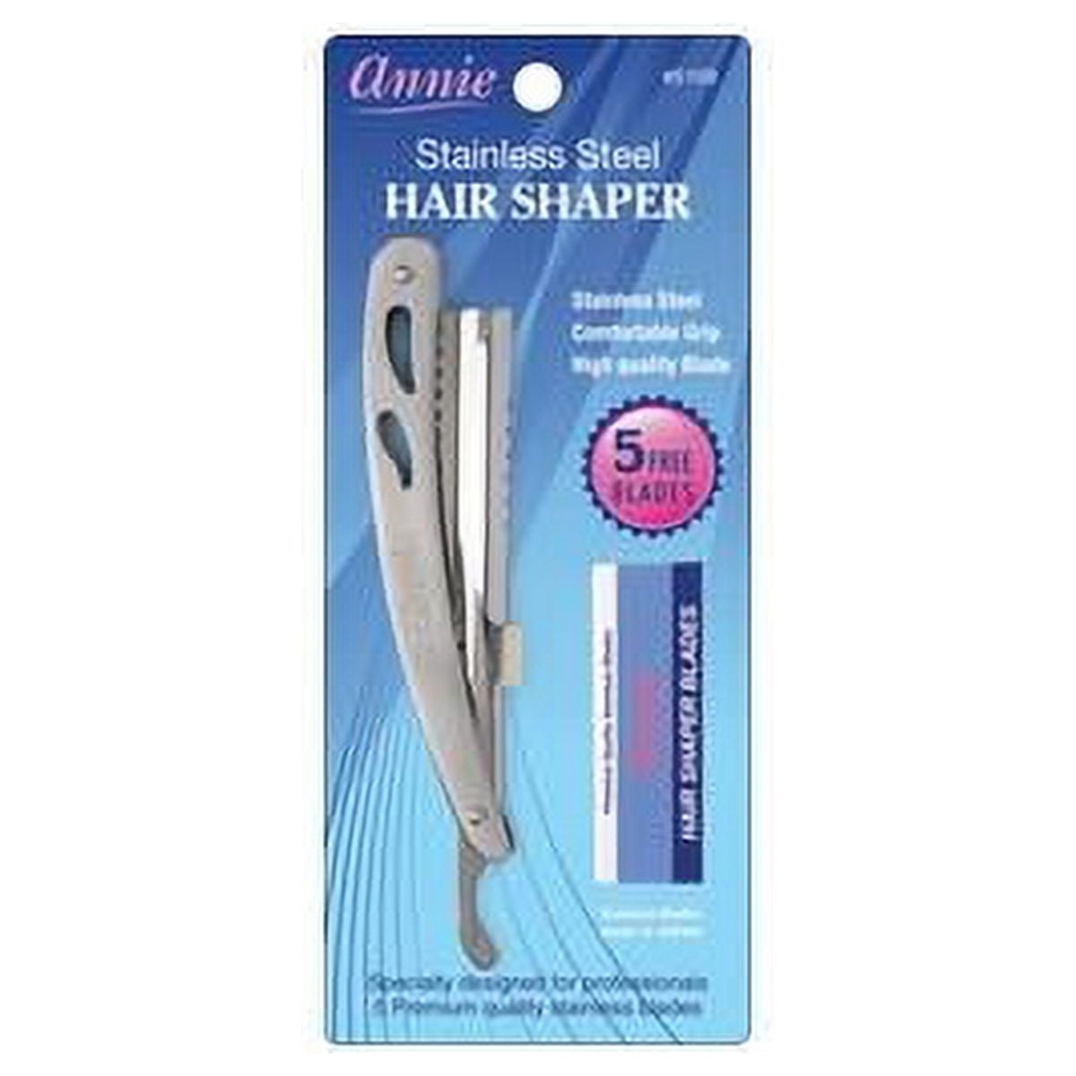 Annie Stainless Steel Hair Shaper Straight Razor W/ 5 Free Blades,6 packs