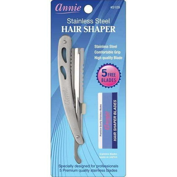 Annie Stainless Steel Hair Shaper Straight Razor W/ 5 Free Blades kk15 kk15