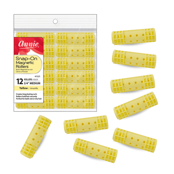 Annie Snap-on Magnetic Hair Rollers Medium 3/4 Inch 12 Count Yellow