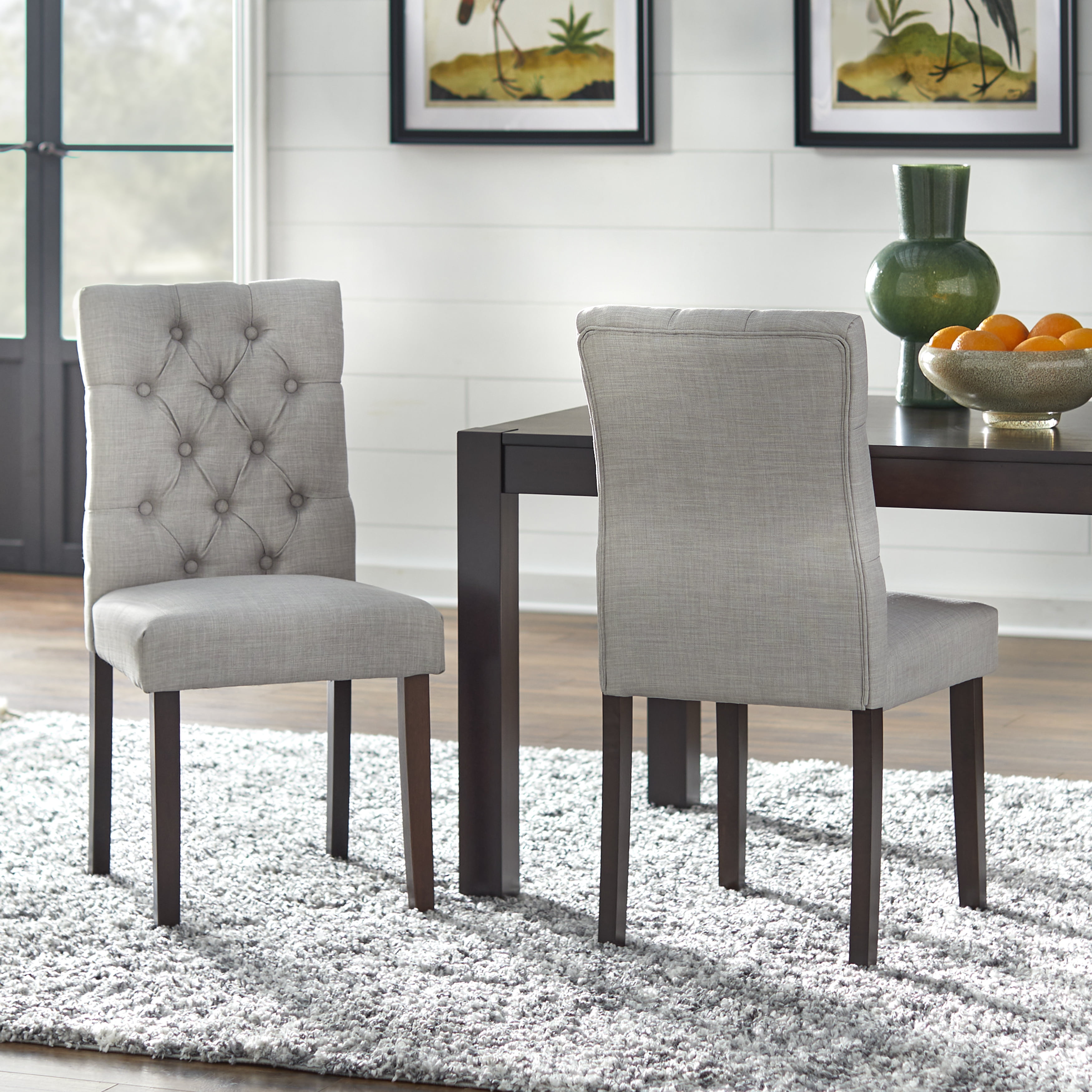 Gray tufted chairs sale set of 2