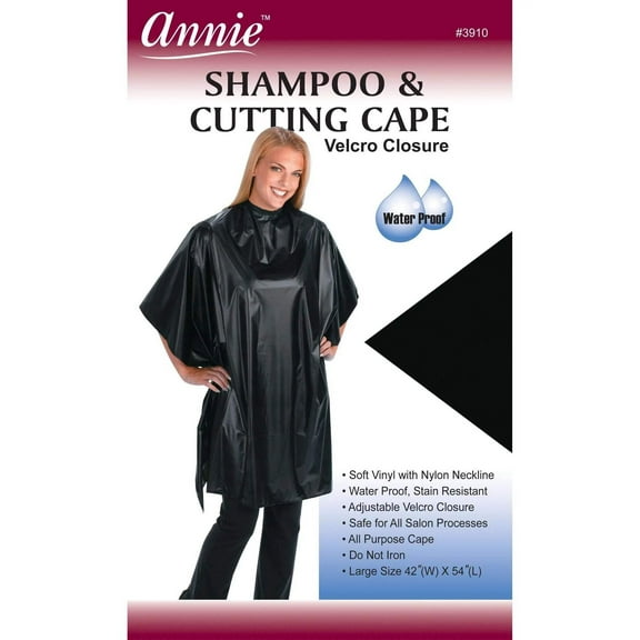 Annie Waterproof Shampoo and Cutting Cape, 3910 Black, 1 Ea