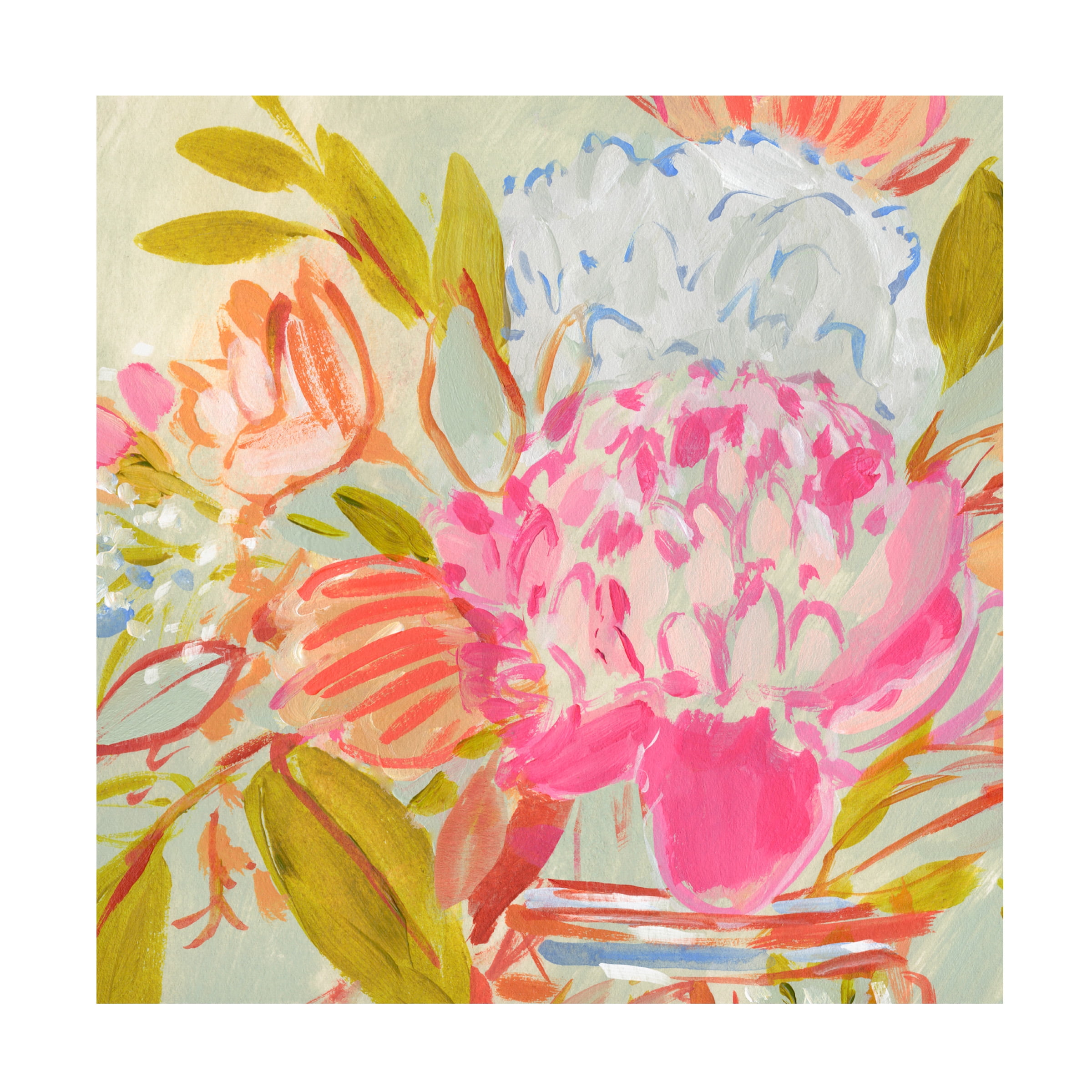 Bright Florist IV 14" x 14" Canvas Art in Pink and Green