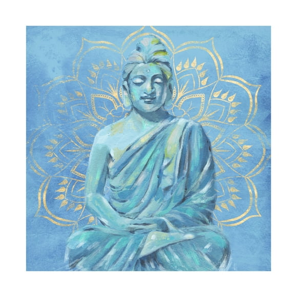 Annie Warren 'Buddha on Blue II' Canvas Art