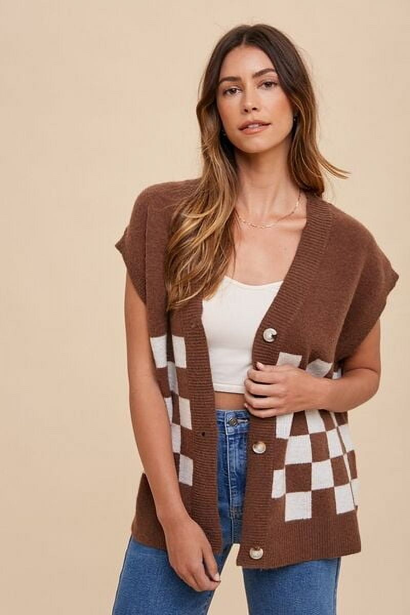 Annie Wear Checkered Open Front Drop Shoulder Cardigan