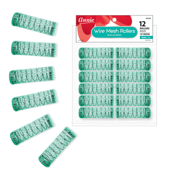 Annie Wire Mesh Rollers Medium 7/8i Inch Hair Curlers, 12 Count, Green