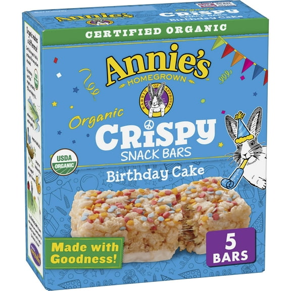 Annie's Birthday Cake Crispy BCF26 Snack Bars, Gluten Free, 5 Bars, 3.9 oz