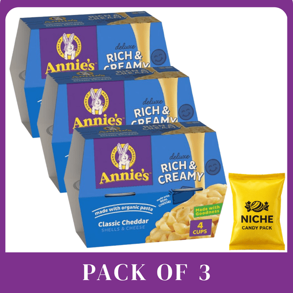 Annie’s Classic Deluxe Microwavable Mac & Cheese Cups, 10.4 oz (4 Pack), Pasta Meal-with candy pack