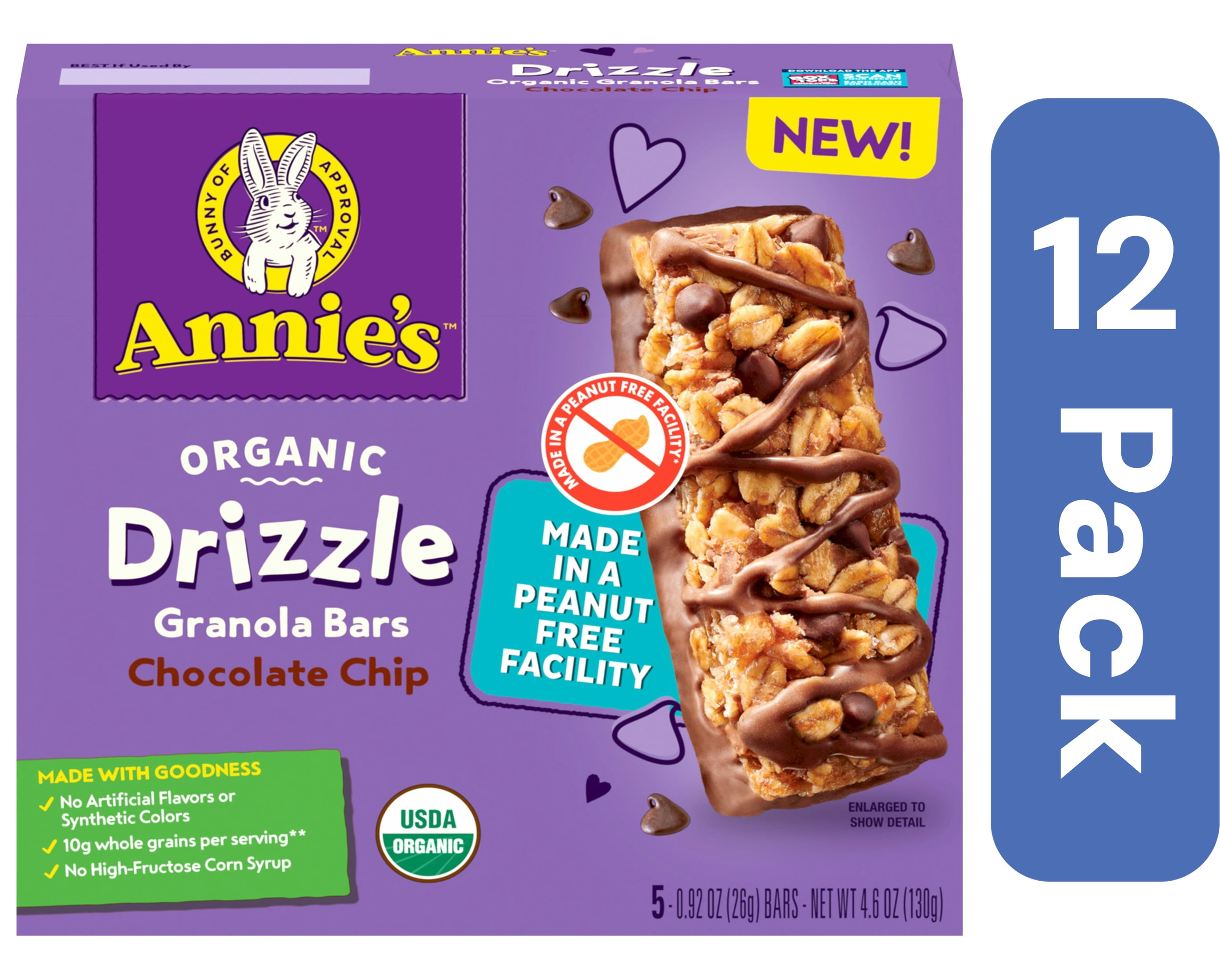 Annie's Homegrown Chocolate Chip Granola Bar with Drizzle 4.6 oz (Pack Of 12)