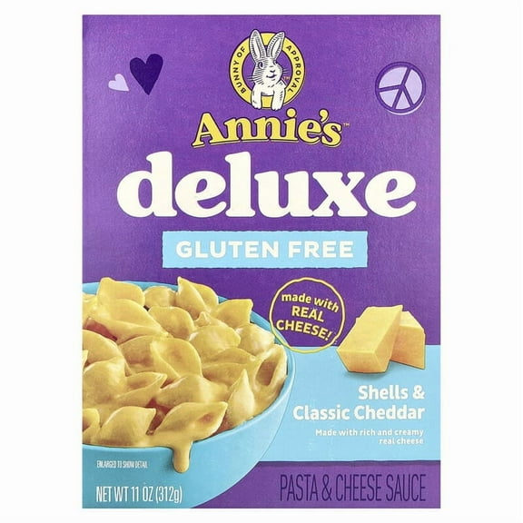 Annie's Homegrown, Deluxe Rich & Creamy, Rice Pasta & Cheese Sauce, Shells & Classic Cheddar, Gluten Free, 11 oz Pack of 2