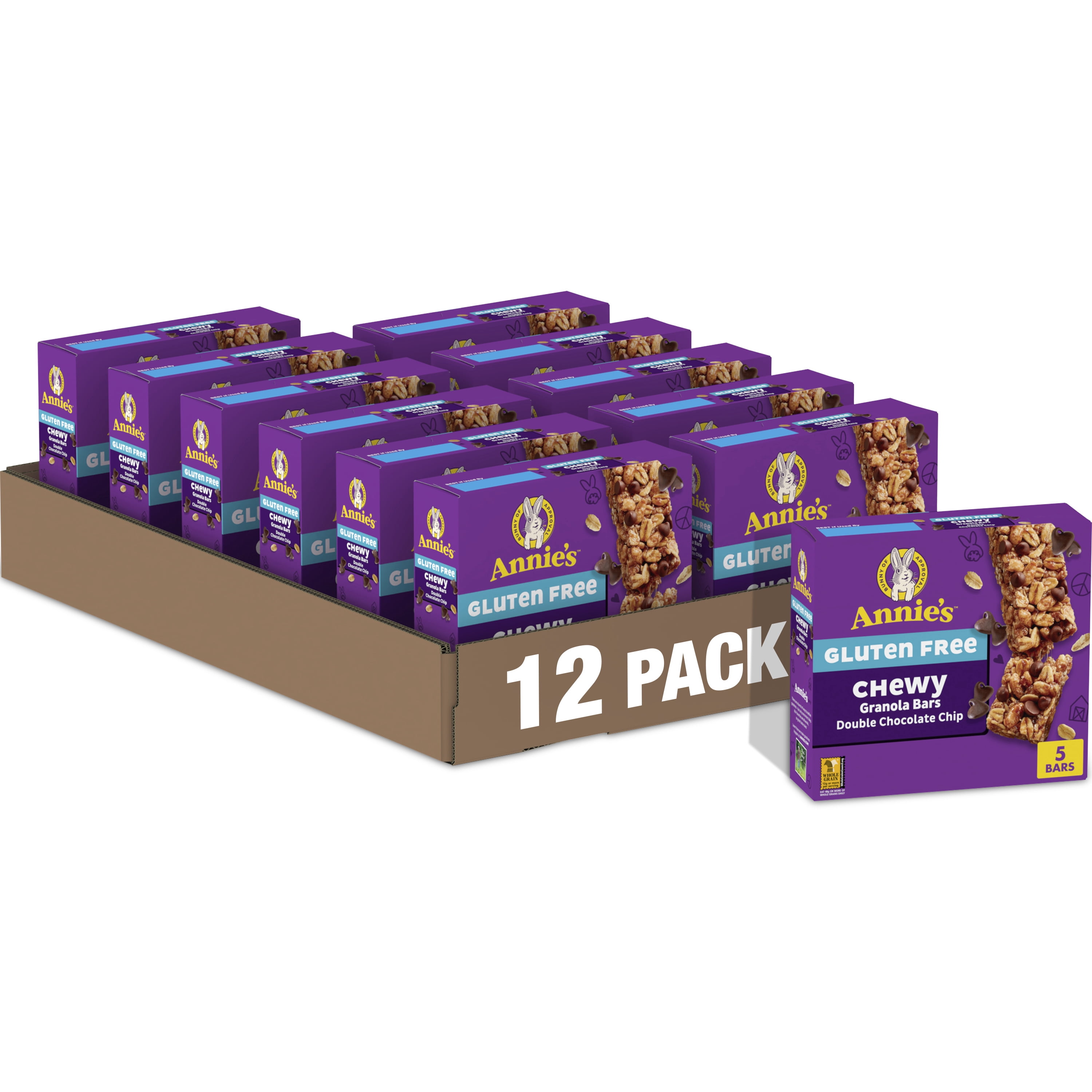 (12 pack) Annie's Gluten Free Chewy Granola Bars, Double Chocolate Chip, 5 Bars, 4.9 oz