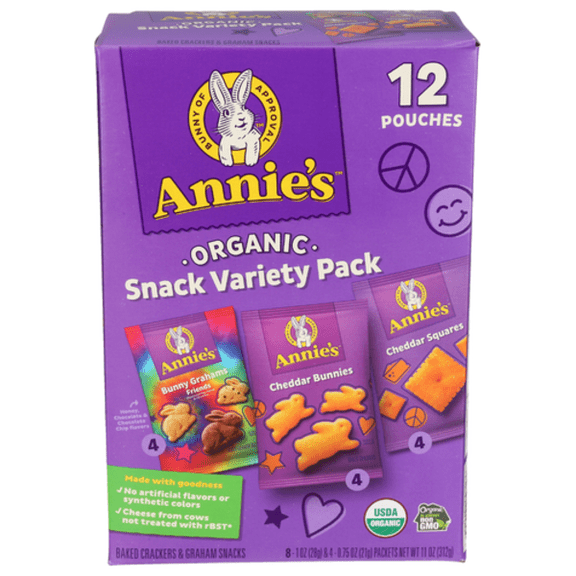 Annie's Homegrown Organic Baked Crackers & Graham Variety Snack Pack 12 Count 12 ct Package May Vary