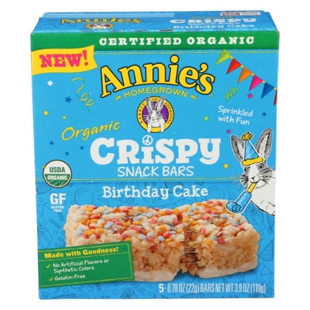 Annie's Homegrown Organic Birthday Cake Crispy Snack Bars, 5 Pack 0.78 oz Package May Vary
