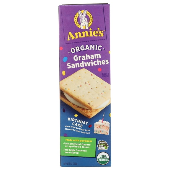 Annie's Homegrown Organic Birthday DNF2Cake Graham Sandwiches, 8 OZ