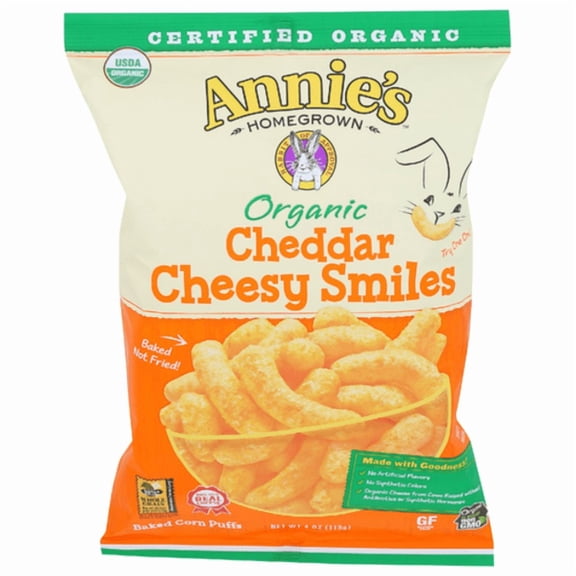 Annie's Homegrown Organic Cheddar Cheesy Puffs 4 oz - Pack of 2