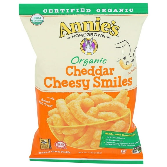 Annie's Homegrown Organic Cheddar Cheesy Smiles, 4oz, Pack of 12
