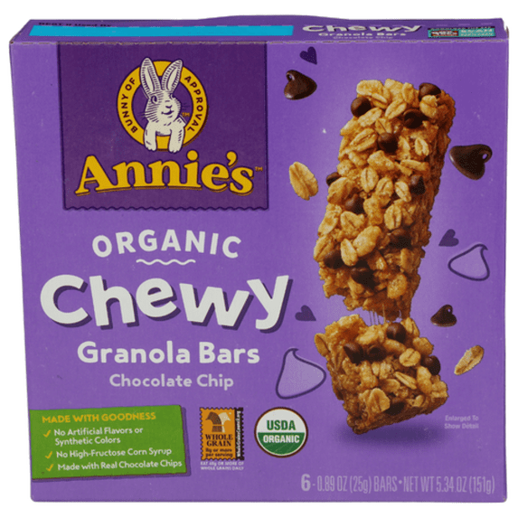 Annie's Homegrown Organic Chewy Chocolate Chip Granola Bars, 6 Pack