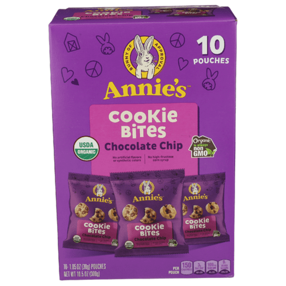 Annie's Homegrown Organic Chocolate Chip Cookie Bites 10 Snack Packs 1.05 oz