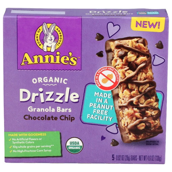 Annie's Homegrown Organic Chocolate Chip Drizzle Granola Bars, 5 Pack 5 ct Package May Vary