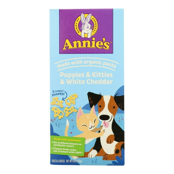 Annie's Homegrown - Puppies & Kitties White Cheddar Macaroni And Cheese, Case Of 12, 6 Oz