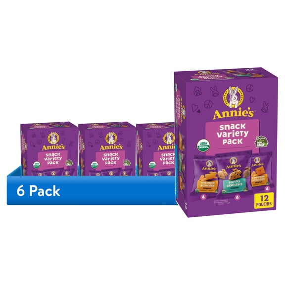 (6 pack) Annie's Organic Variety Pack, Cheddar Bunnies, Bunny Grahams and Cheddar Squares, 12 Count