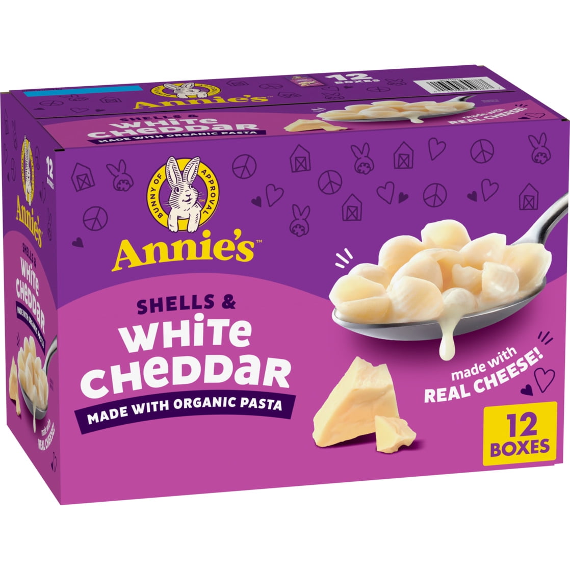 Annie's Shells and White Cheddar, Made with Organic Pasta and Real Cheese, 12 Ct, 72 oz