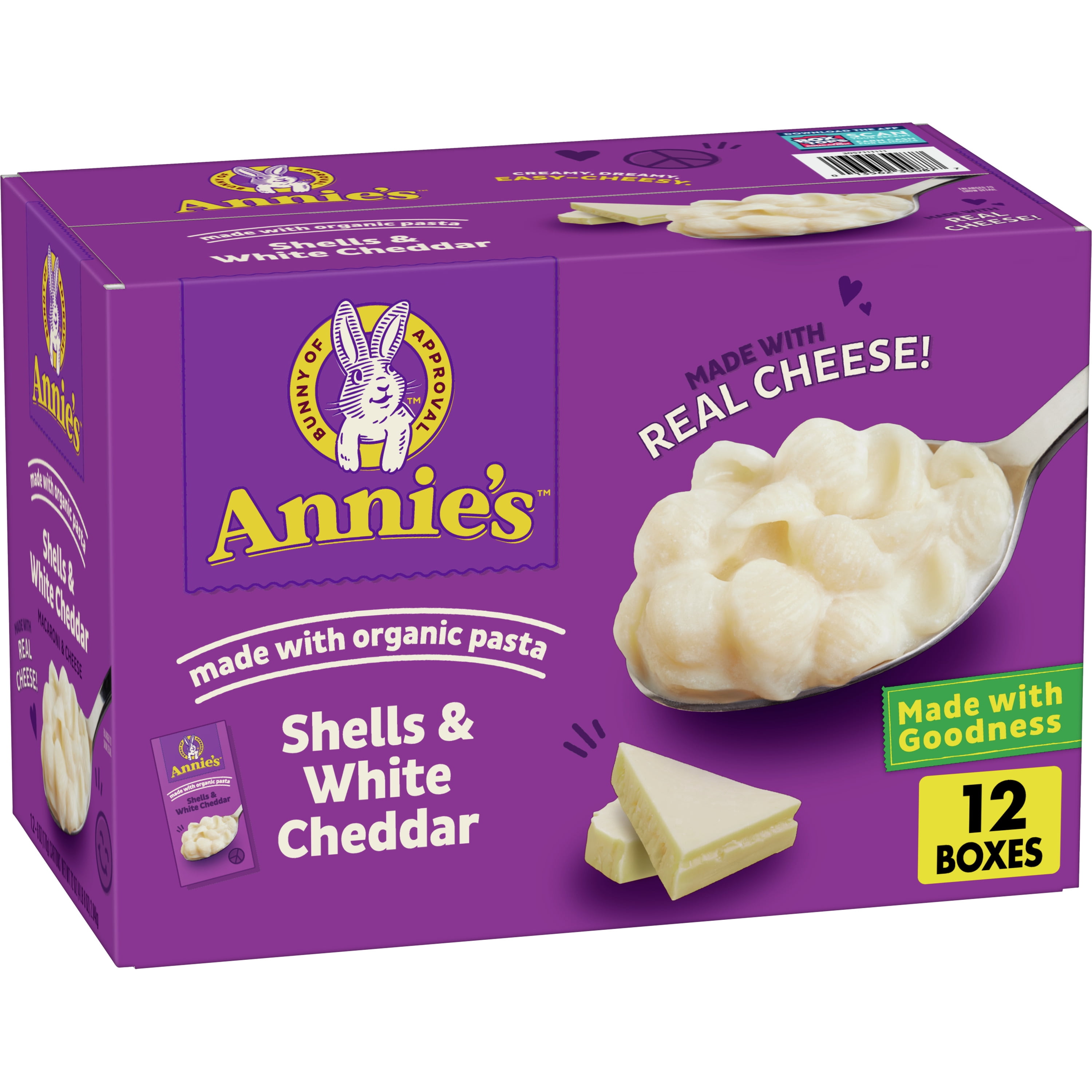 Annie's Mac and Cheese, Shells and White Cheddar with Organic Pasta, 12 Ct, 72 oz