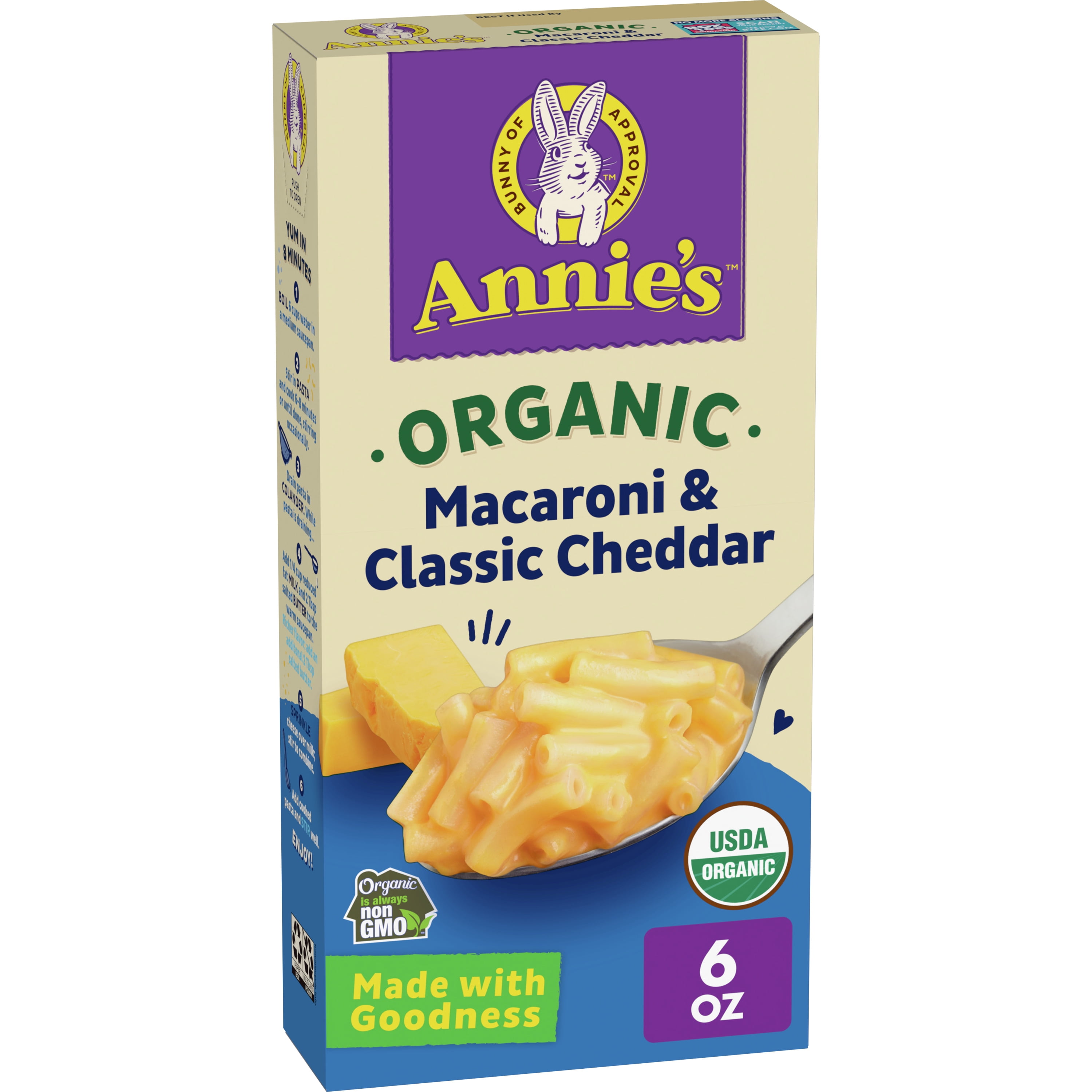 Annieâ s Macaroni Classic Cheddar Organic Mac and Cheese Dinner with Organic Pasta, 6 OZ