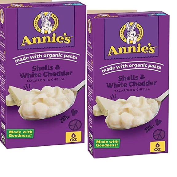 Annie's Macaroni and Cheese Dinner, Shells & White Cheddar With Organic Pasta, 6 Ounce (Pack of 2)