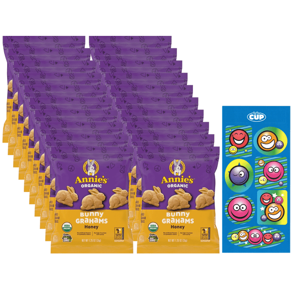 Annie's Organic Baked Graham Snacks Honey Bunny Grahams 1.25 oz Plastic Bags (pack of 20) with By The Cup Stickers