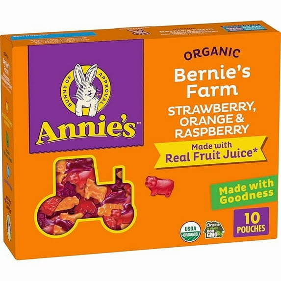 Annie's Organic Bernie's Farm Fruit Flavored Snacks, Gluten Free, 10 Pouches, 7 oz Pack of 1