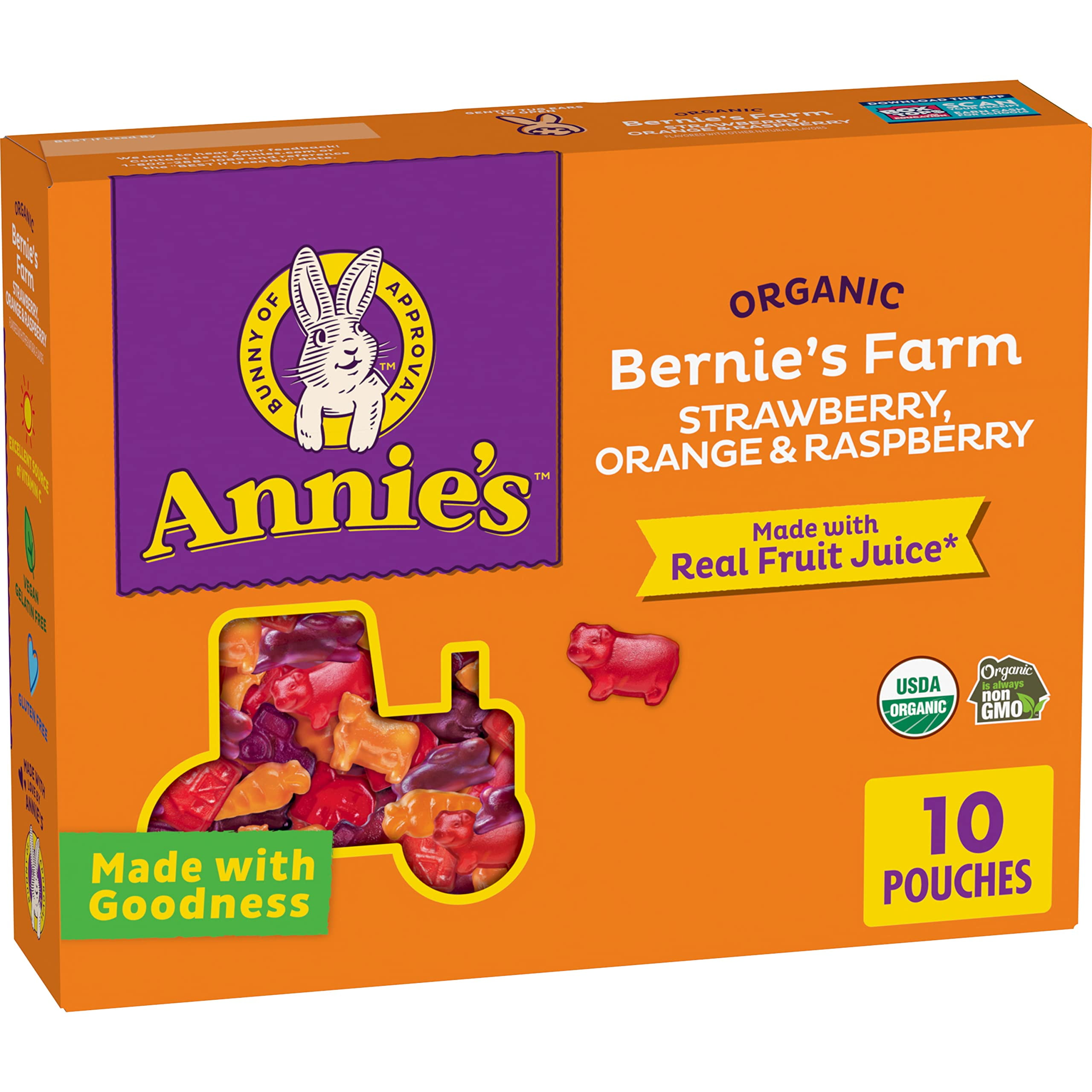 Annie,S Organic Bernie,S Farm Fruit Flavored Snacks, Gluten Free, 10