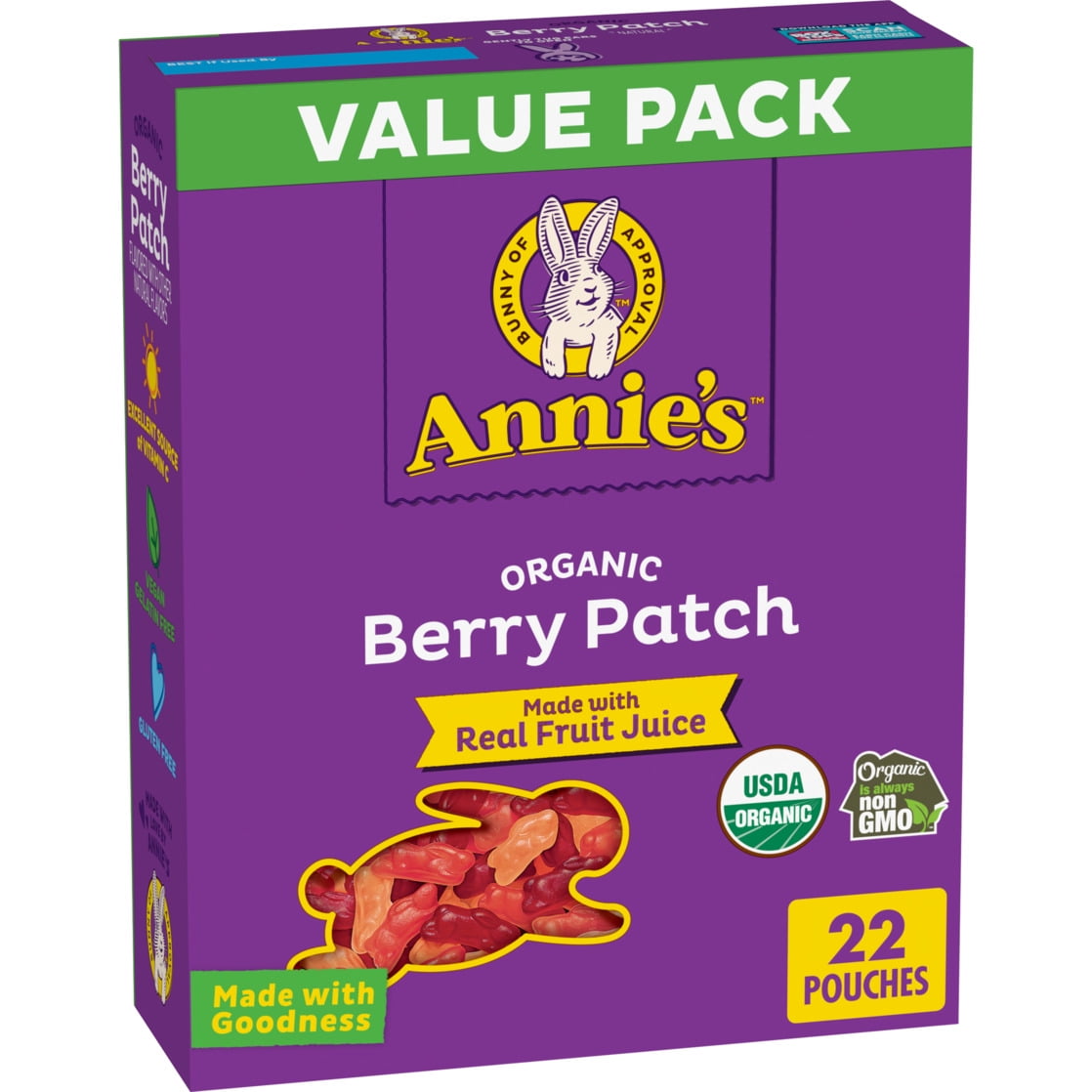 Annie's Organic Berry Patch Bunny Fruit Flavored Snacks, Value Pack, 22 Pouches, 15.4 oz