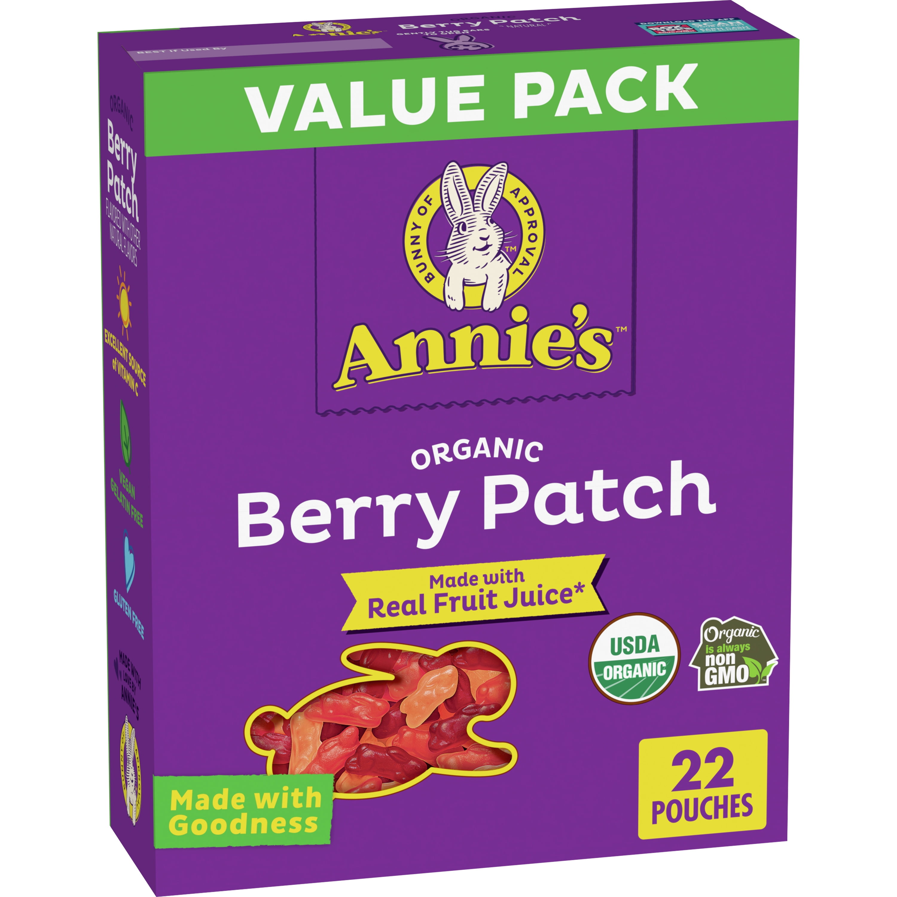 Annie's Organic Berry Patch Bunny Fruit Flavored Snacks, Value Pack, 22