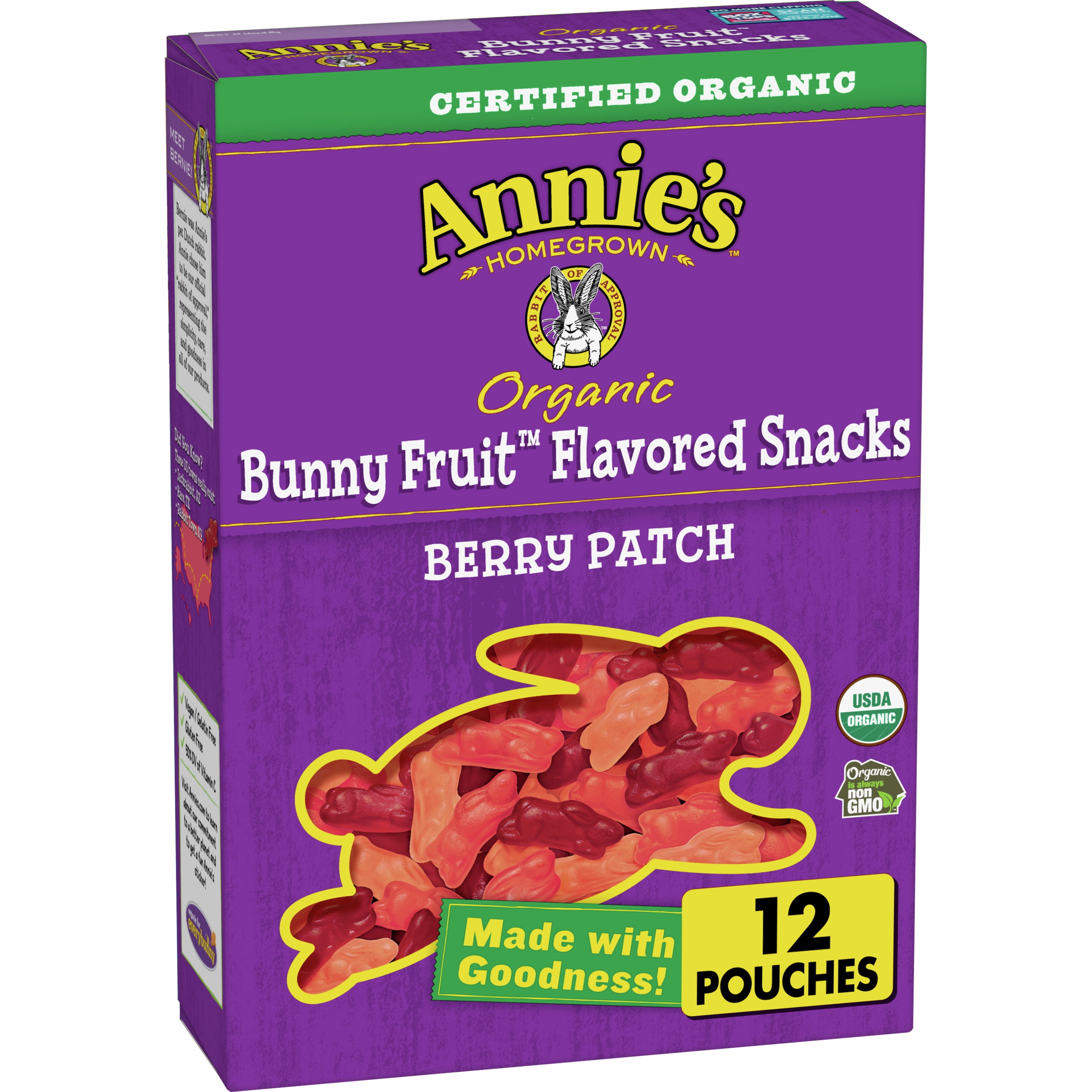 Annie's Organic Berry Patch Bunny Fruit Snacks, Gluten Free, 12 Pouches
