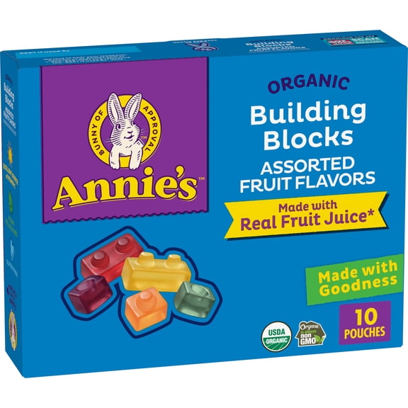 Annie's Organic Building Blocks Fruit Flavored Snacks, Assorted Fruit Flavors, 10 Ct, 7 oz