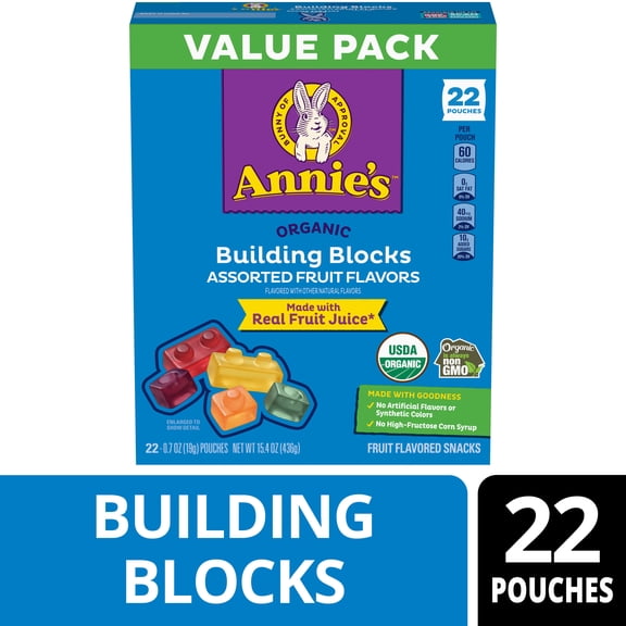 Annie's Organic Building Blocks Fruit Flavored Snacks, Gluten Free, 22 Pouches, 15.4 oz.