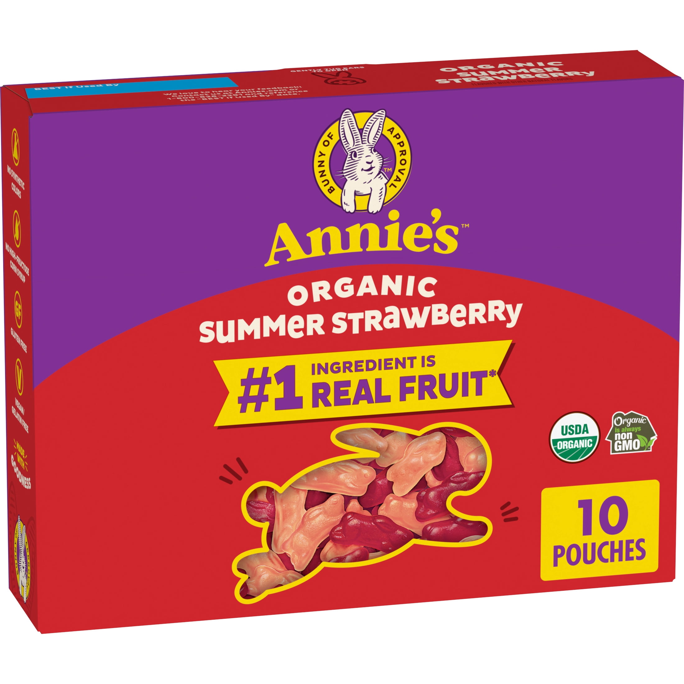 Annie's Organic Bunny Fruit Flavored Snacks, Summer Strawberry, No Artificial Dyes, 10 Count
