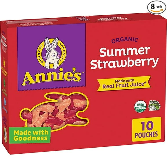 Annie's Organic Bunny Fruit Flavored Snacks, Summer Strawberry, Gluten Free, 10 Pouches, 7 oz