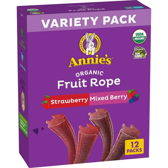 Annie's Organic Bunny Fruit Rope Berry Strawberry - 8.04oz/12ct - Pack of 2